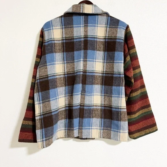 Davi & Dani Mixed Plaid Striped Oversized Shacket - Picture 2 of 10